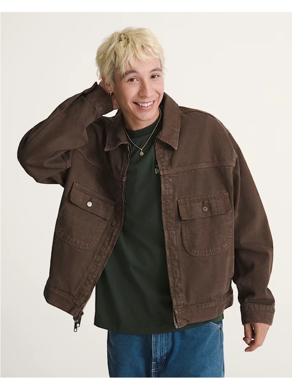 NWT Vans Off The Wall Skate Garage Denim Jacket Mens Medium Brown Loose Fit